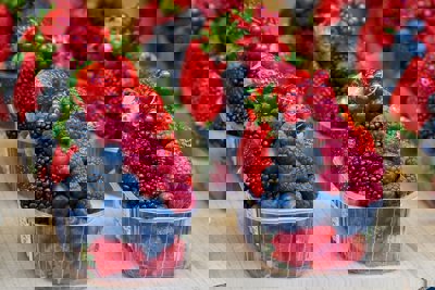 A selection of fruit berries in punnets