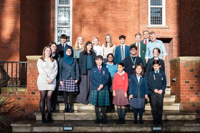The winning and highly commended pupils from the Society's 2023 Young Geographer of the Year competition and the winner of the Rex Walford Award with Society Director Professor Joe Smith and Tom Heap FRGS