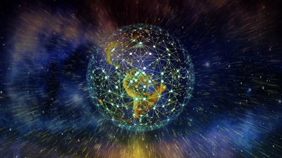 Globe in space showing data connections
