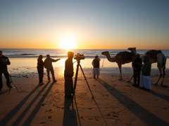 Filming in Oman at sunset