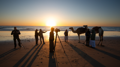 Filming in Oman at sunset
