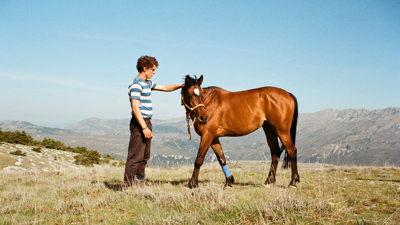 Louis with a horse in the Ligurian Alps.