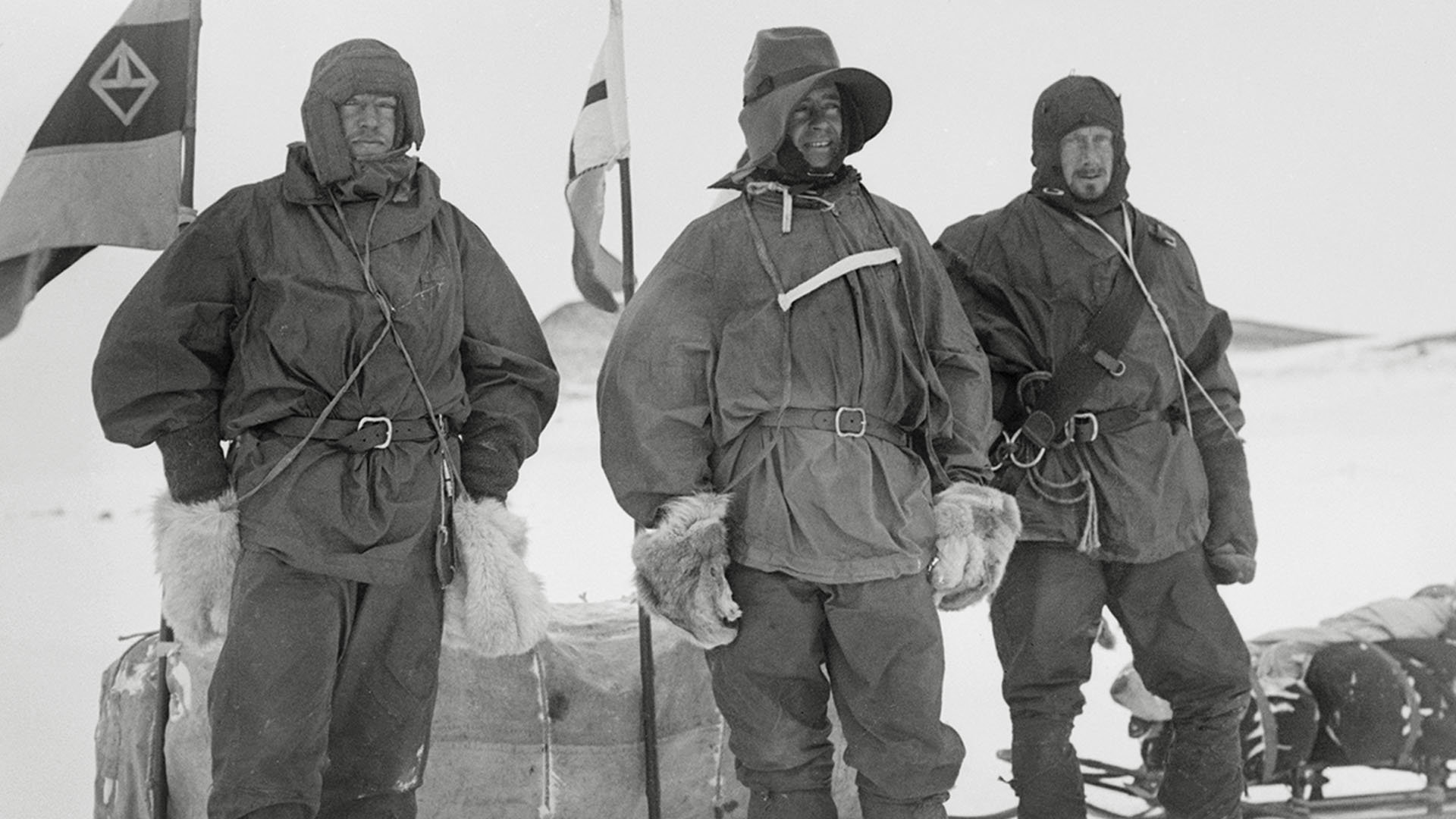 Scott, Shackleton and Wilson about to set out on their sledging journey towards the south pole.