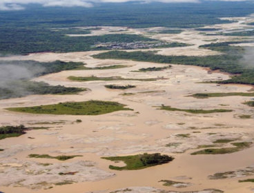 Aerial view of the Río Quito in the Chocó region of Colombia.