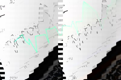 A green line graph on a white background