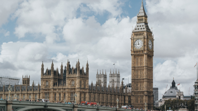 Big Ben alongside the Houses of Parliament.