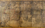 Part of a map by Matteo Ricci showing five continents and four oceans with China and the Pacific at the center