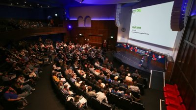 Lecture theatre and audience during Explore Weekend. 