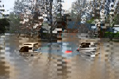 A car in flood water