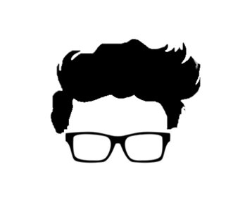 Silhouette of messy hair and thick black glasses, resembling a geek-style icon.