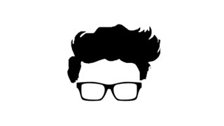 Silhouette of messy hair and thick black glasses, resembling a geek-style icon.
