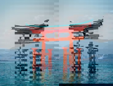 Red shrine in water