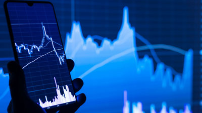Mobile phone displaying stock price changes.