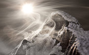 Sepia-coloured 3D-printed reconstruction of a the Half Dome summit in Yosemite, California.
