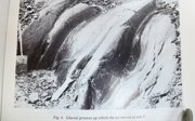 Black and white diagram showing rocks with glacial grooves on them.