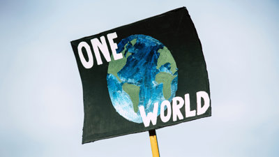 One world sign.