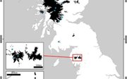 A drawn map of the UK showing the regions in the UK where glaciers were active during the Loch Lomond Stadial - mainly to the western and northern areas of the UK