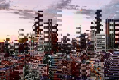 A view over urban tower blocks