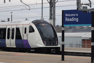Figure 1 a new Elizabeth line London Undergroud train departs from Reading © Geof Sheppard Wikimedia