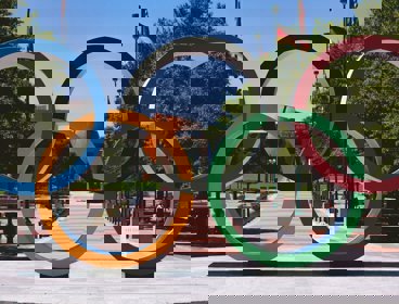 Olympic rings statue