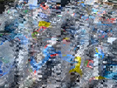 A pile of discarded plastic bottles