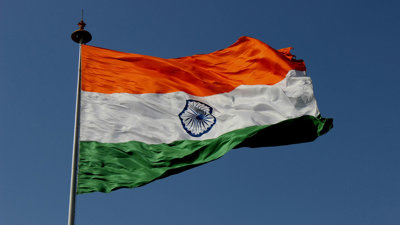 India flag on blue sky background