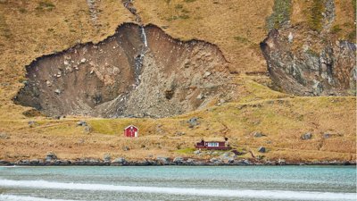 Mass movement of a hillside.