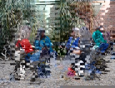 Four conference delegates seated and having a conversation