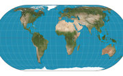 Map showing the Ecker IV projection, which shows equal area proportion but distorts shape