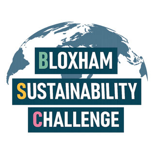 Stlylised globe behind three banners reading 'Bloxham', 'sustainability', and 'challenge'.