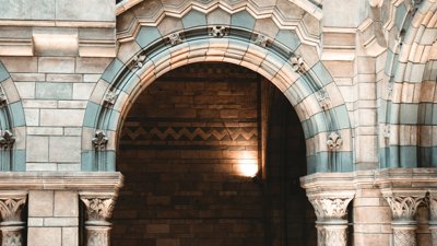 Blue and white marbel archway