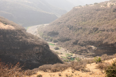 A view down a dry river gorge