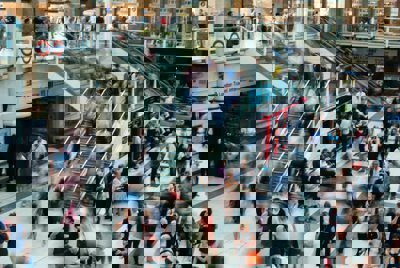 A crowd of people at a train station