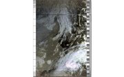 A satellite image taken from Seoul, South Korea in 2022 showing swirling weather systems above the earth.