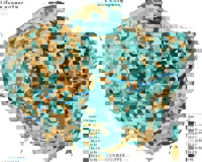 Map of London showing life expectancy