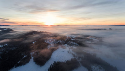 Icey landscape with a sunset sky background