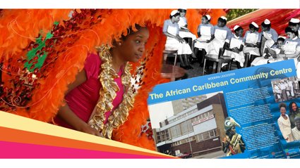 Person dressed in vibrant orange feathered costume and gold accessories.