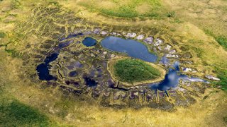 Aerial view of permafrost thawing.