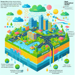 Figure 4: AI generated representation of a sponge city with annotations
