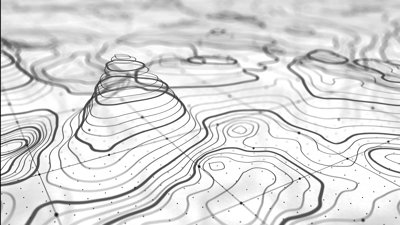Contour lines on a 3D map.