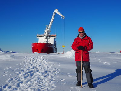Dr John Shears Beside The Agulhas II On The Weddell Sea Expedition 2019