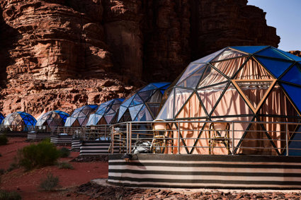 Canvas ecotourism tents in a desert