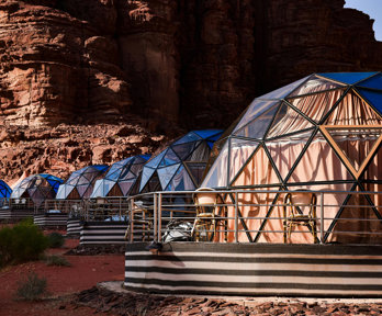 Canvas ecotourism tents in a desert