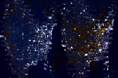 Aerial image of light at night in the USA