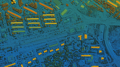 Map of an urban city area with coloured geospatial data.