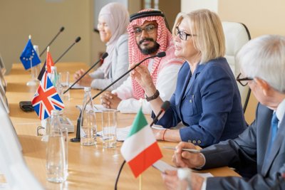 Female politician talks during a conference