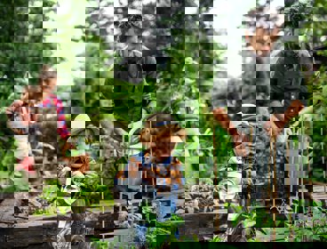 Family using a vegetable garden