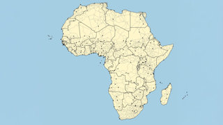 Shape of Africa and African countries showing various data points.