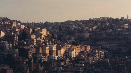 Sunlit hillside densely packed with multi-story buildings.