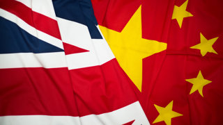 China and British flags.